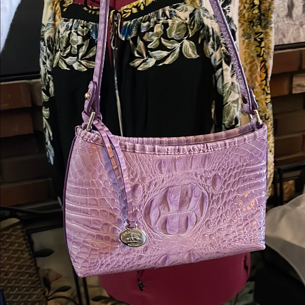 Brahmin Purple Croc-Embossed Shoulder Bag